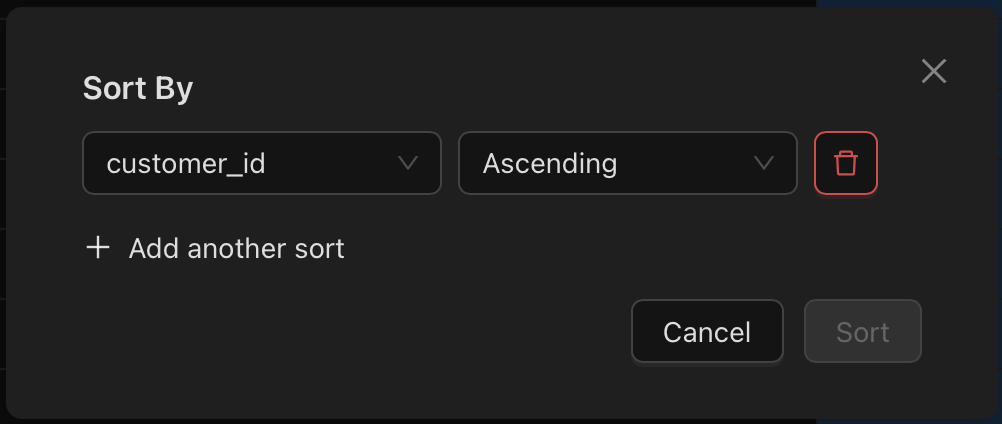 img stg_aggr_order_payments Sort Dialog