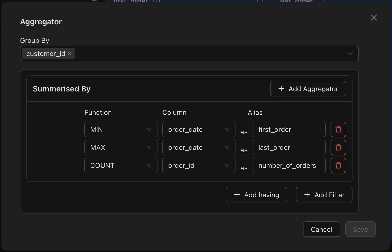 img stg_order_summaries Aggregation
